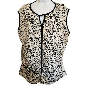 Vince Camuto Sleeveless Leopard Print Travel Knit Rouche Keyhole 2X Blouse Shirt